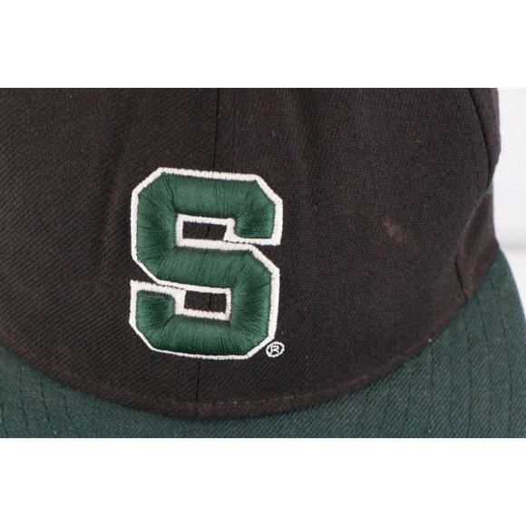 Vintage Distressed New Era Michigan State University Fitted Hat Cap Black 7 1/4 - Picture 3 of 11